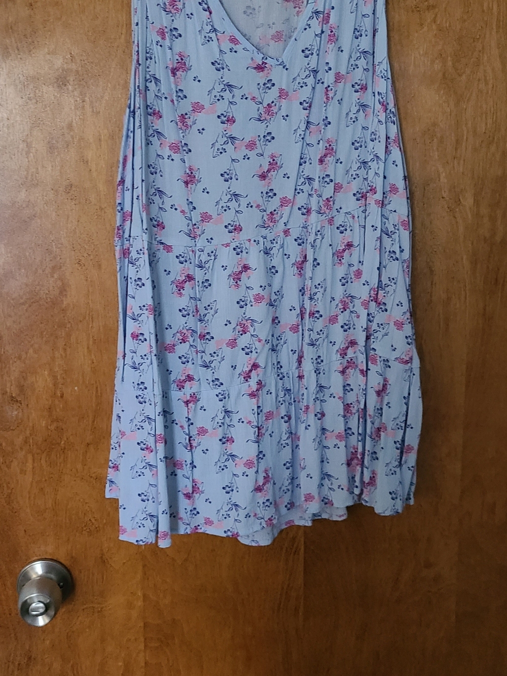 Lee Light Blue Floral Tiered Top with Pink Accents